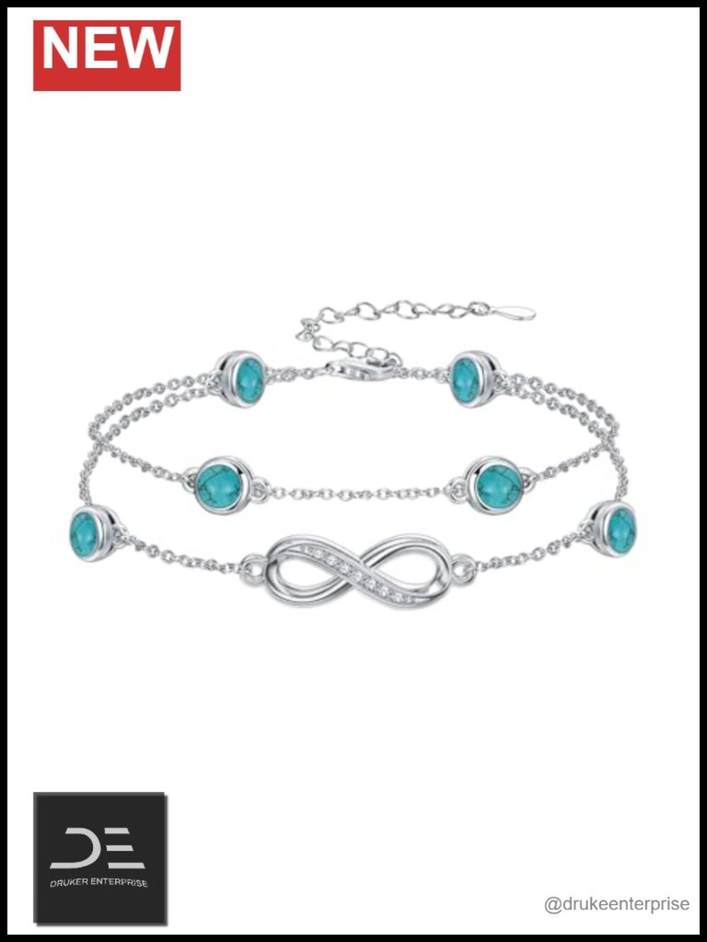 925 Sterling Silver Infinity Anklet Bracelet for Women with Turquoise